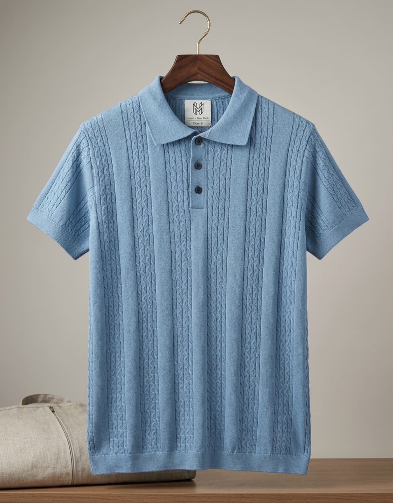 Gray lavender cable-knit polo