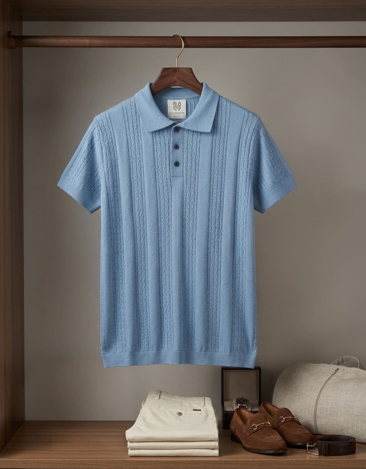 Oatmeal Heritage Cable-Knit Polo