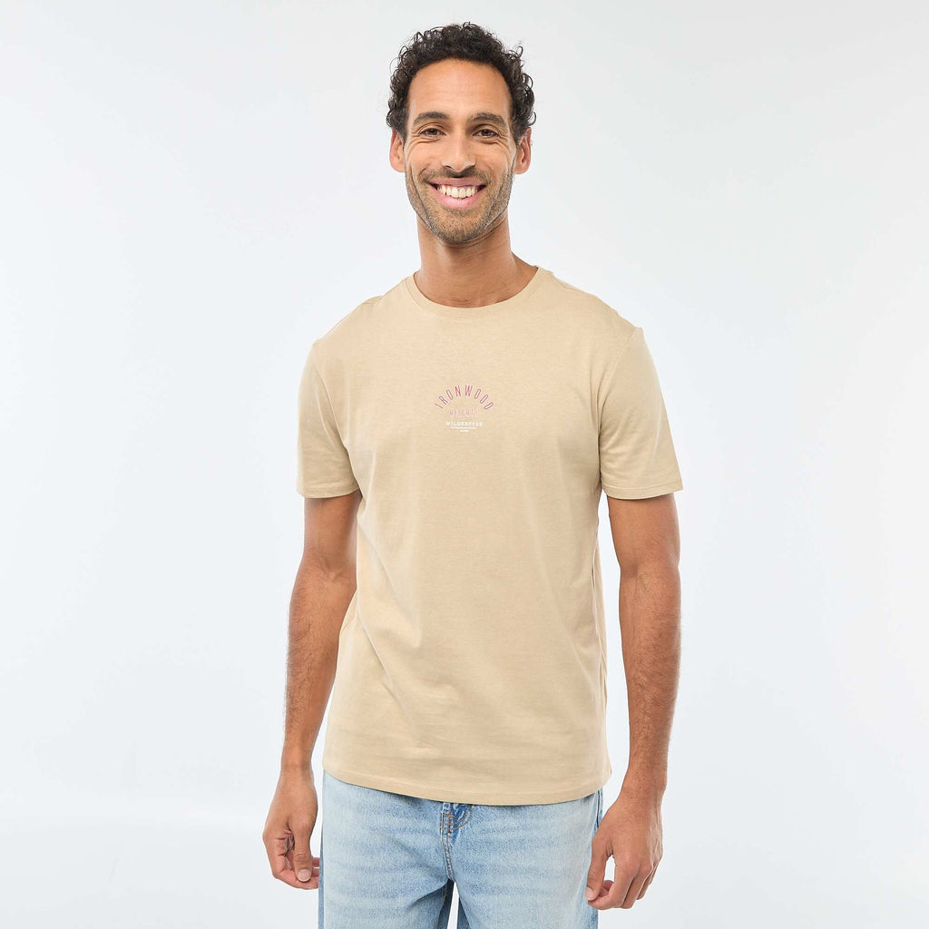 Printed Crew Neck Short Sleeve T-Shirt BEIGE