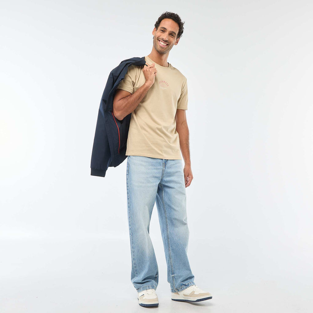 Printed Crew Neck Short Sleeve T-Shirt BEIGE