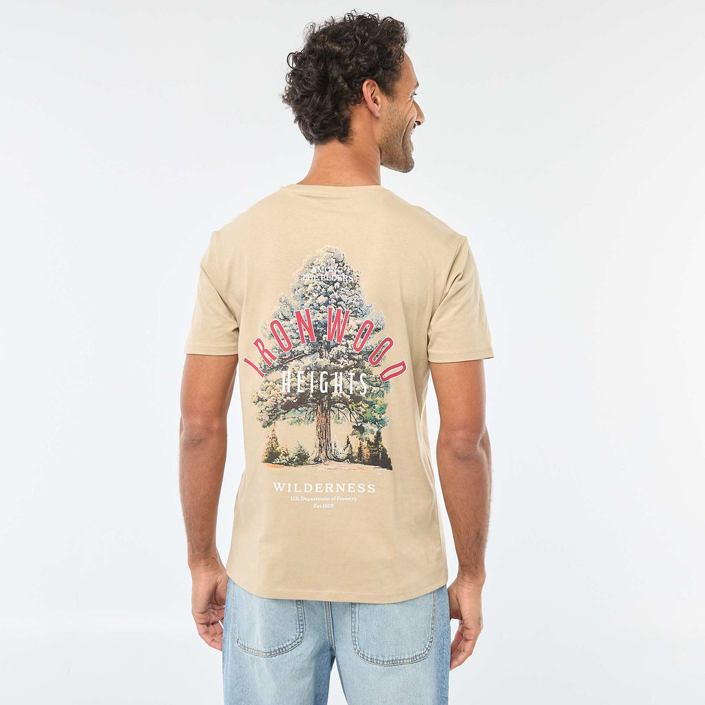 Printed Crew Neck Short Sleeve T-Shirt BEIGE