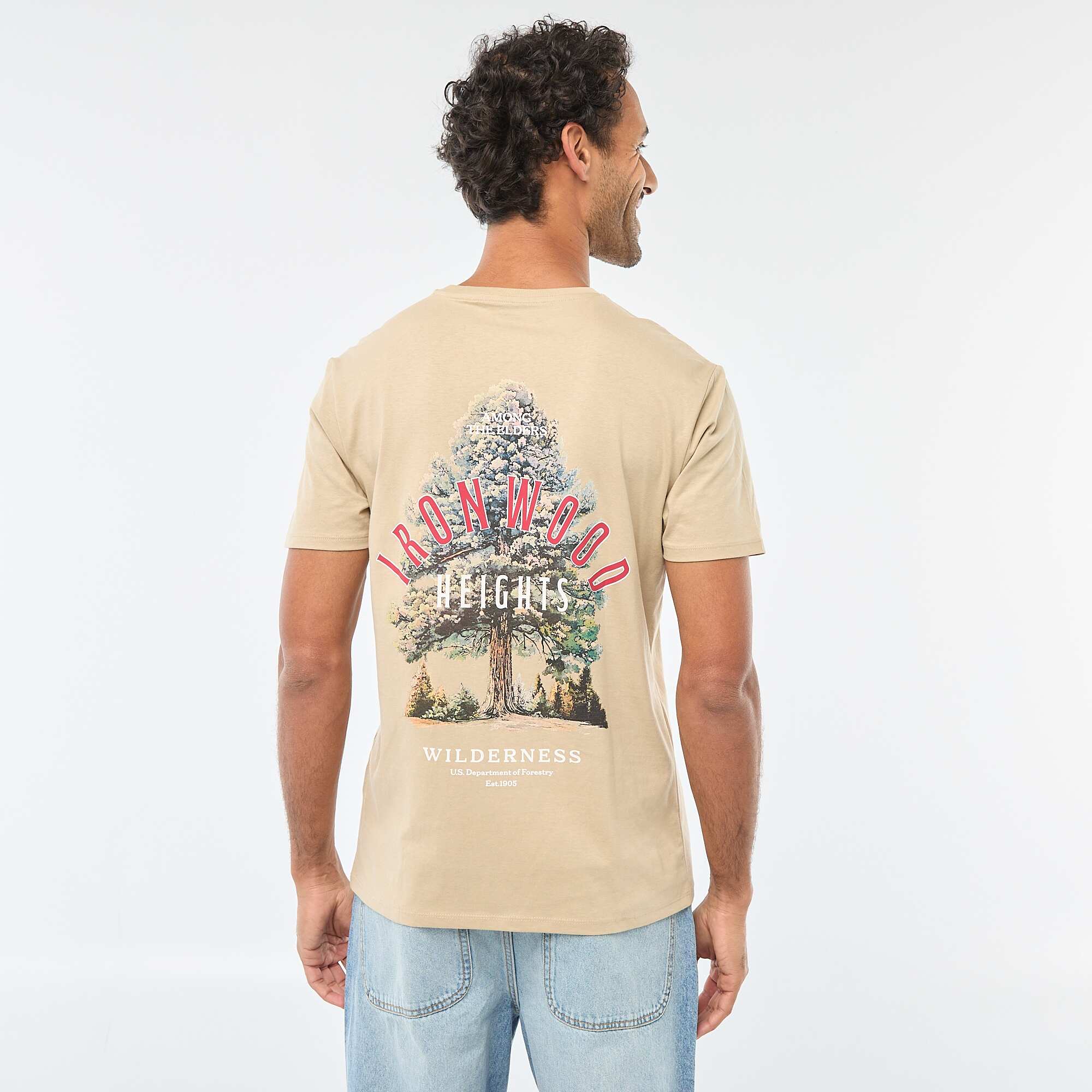 Printed Crew Neck Short Sleeve T-Shirt BEIGE