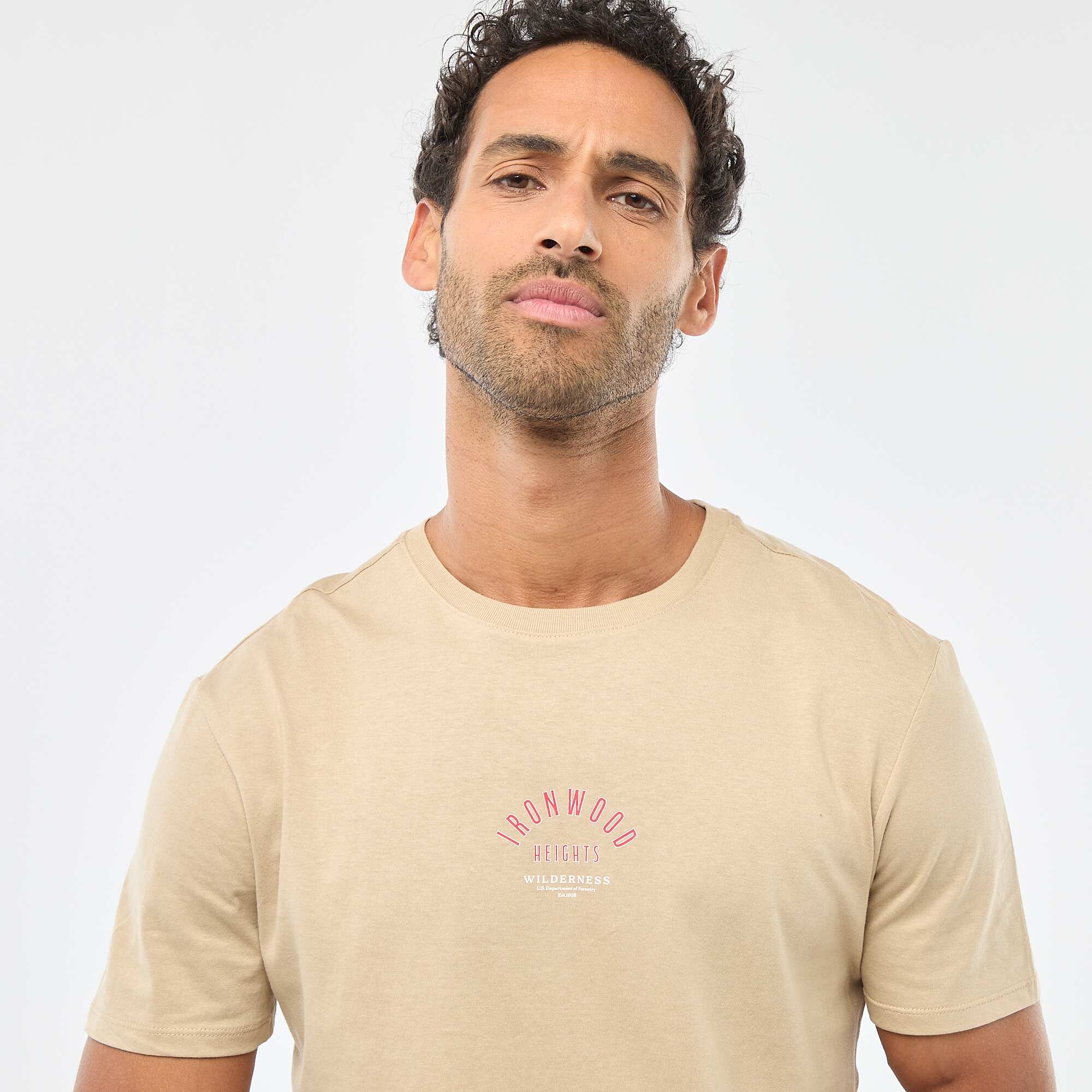 Printed Crew Neck Short Sleeve T-Shirt BEIGE