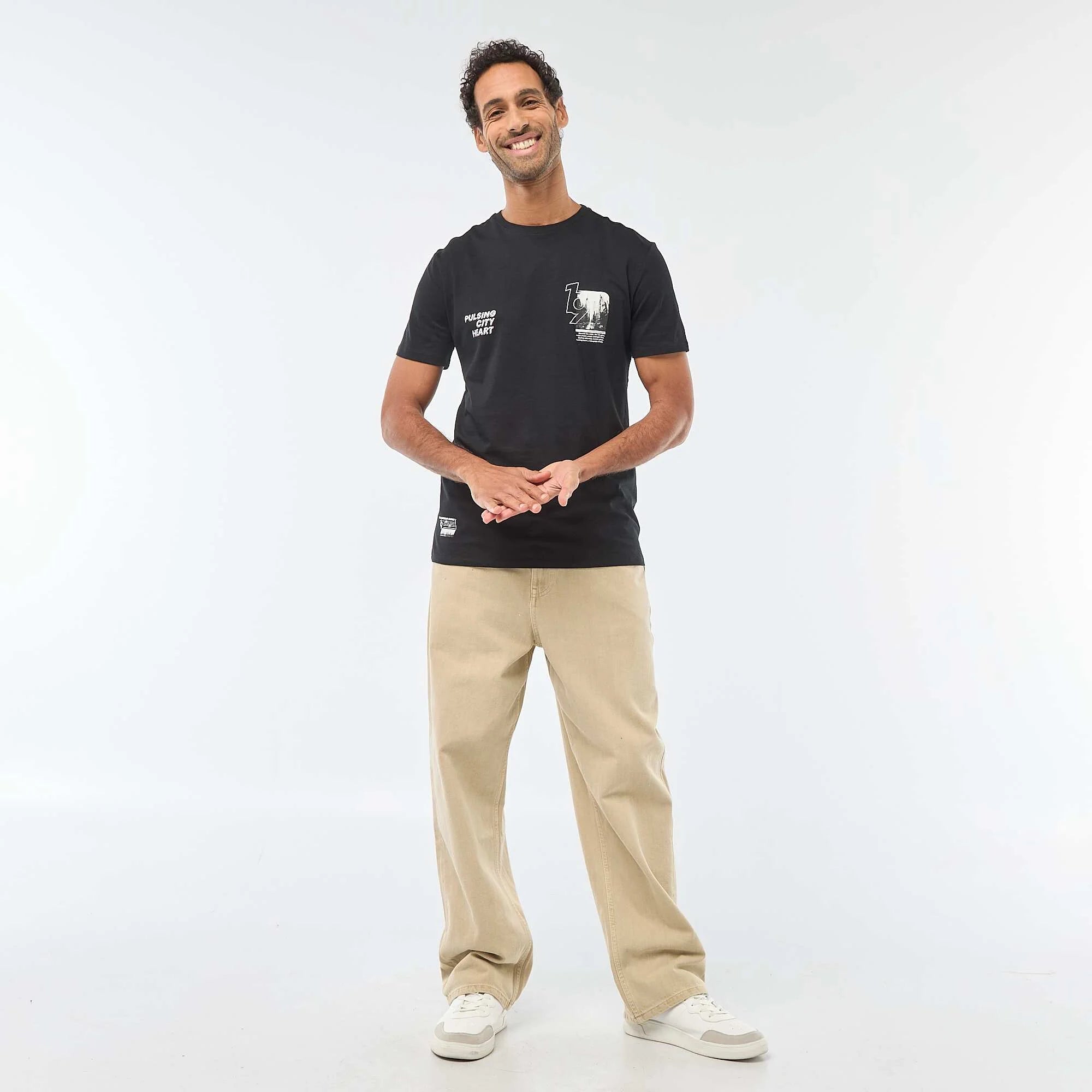 Printed Crew Neck Short Sleeve T-shirt BLACK