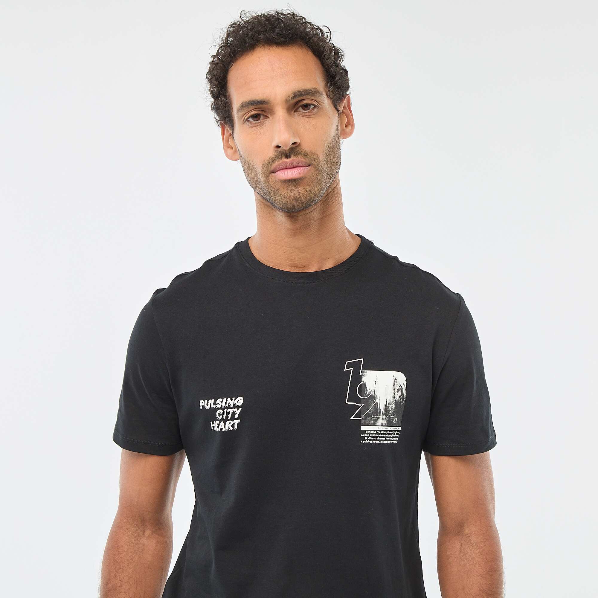 Printed Crew Neck Short Sleeve T-shirt BLACK