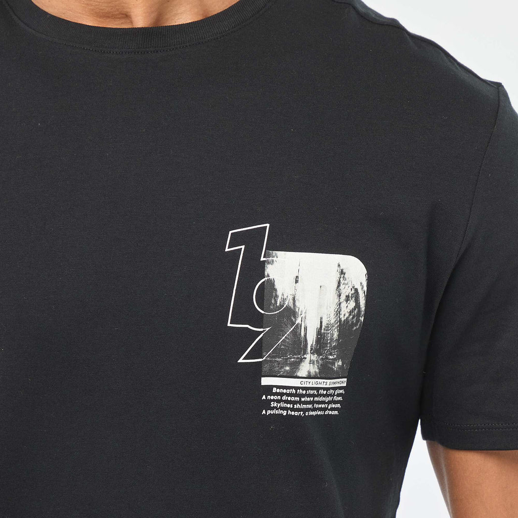 Printed Crew Neck Short Sleeve T-shirt BLACK
