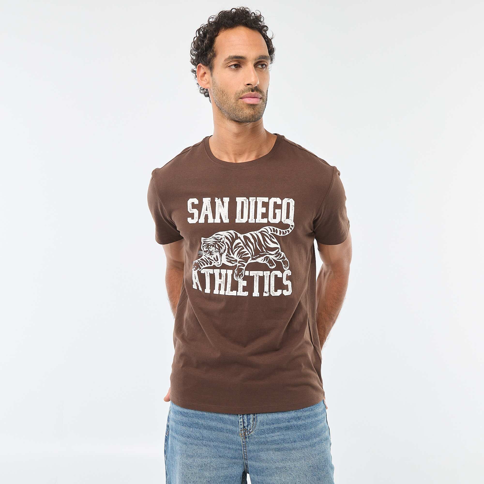Printed Crew Neck Short Sleeve T-shirt BROWN