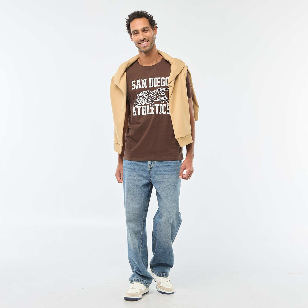 Printed Crew Neck Short Sleeve T-shirt BROWN