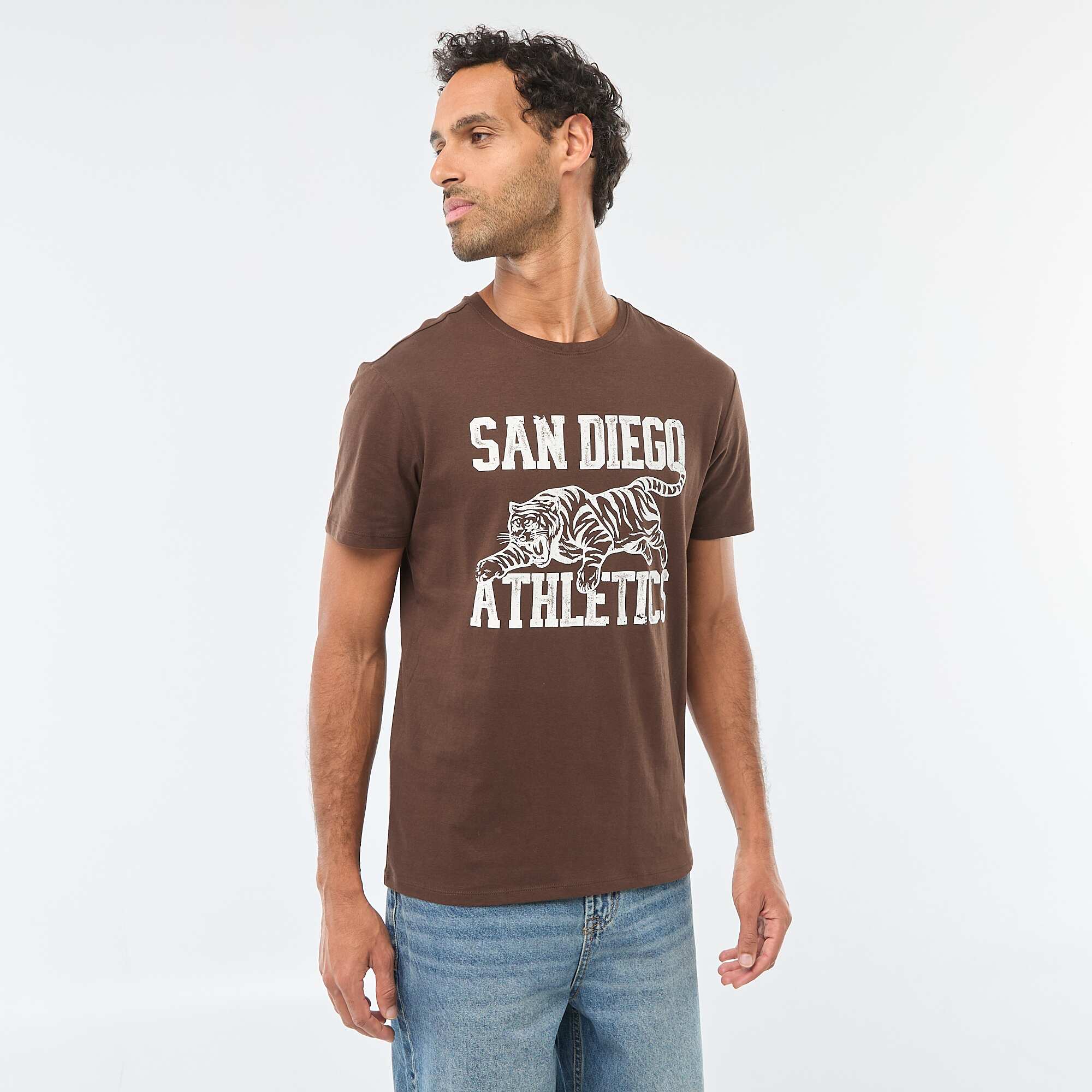 Printed Crew Neck Short Sleeve T-shirt BROWN