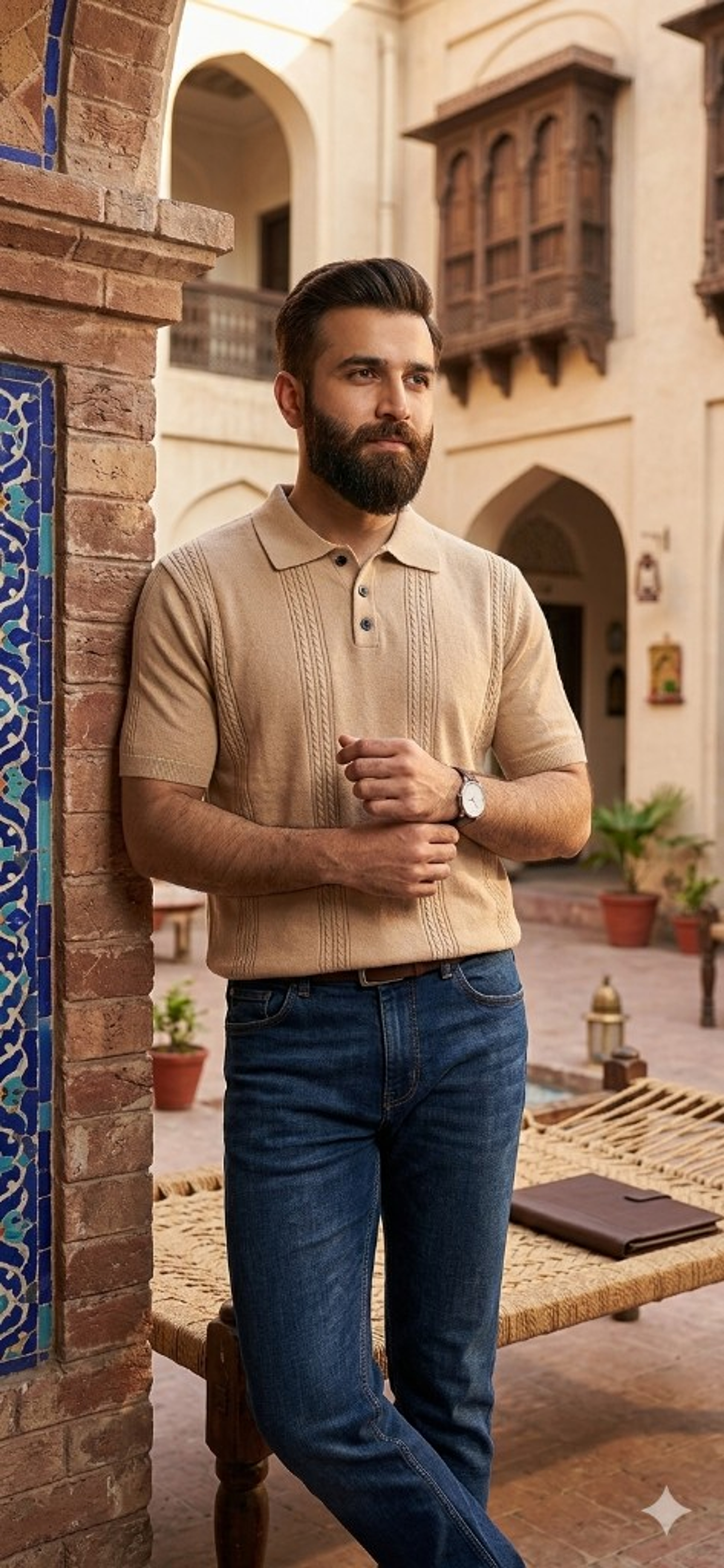 Lavender ash cable-knit polo